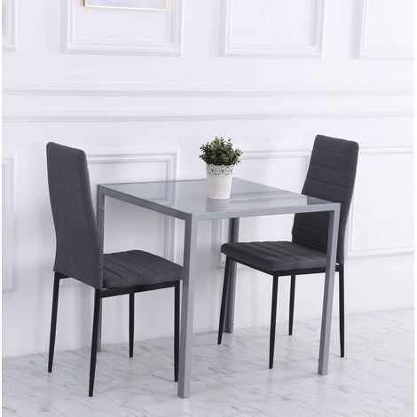 Table de salle à manger 75x75x75 cm en verre gris, moderne pour cuisine, 4 places FLORAGRACE (1/5)