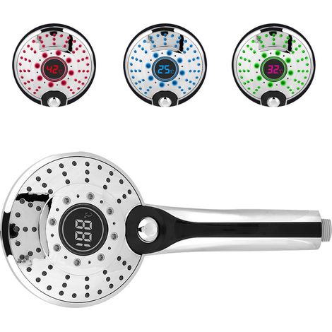 Cabezal de ducha LED digital con pantalla, 3 modos y 3 temperaturas de color – Plata, ABS G1/2 – 13 cm (1/5)
