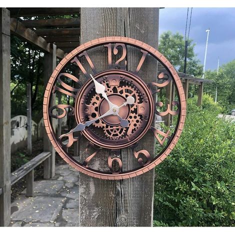 royaluxe - Grande horloge de jardin rétro - Résistante aux intempéries - Horloge de salle de bain - Décor vintage - Pas de tic-tac (1/5)