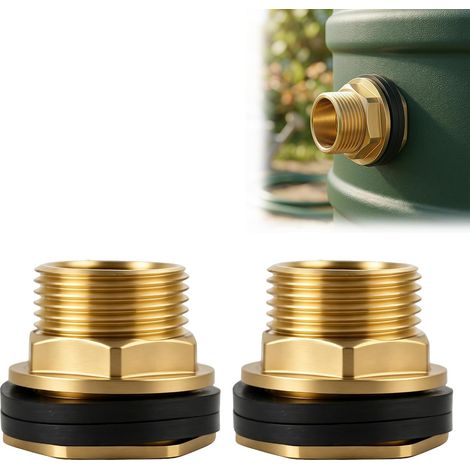 2 Raccord de Citerne de Pluie, Raccord de Réservoir d'Eau Filetage Mâle 1 Pouce x Filetage Femelle 3/4 Pouce, Raccords Laiton pour Robinets, Récupérateurs Reservoir Eau (1/5)