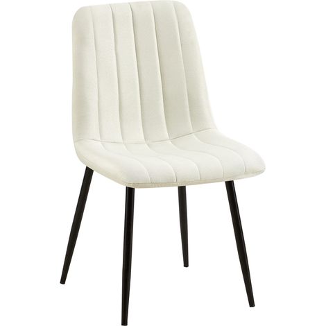Silla de comedor x1 asiento con costura decorativa vertical en tela crema patas de metal negro 100002211 (1/5)