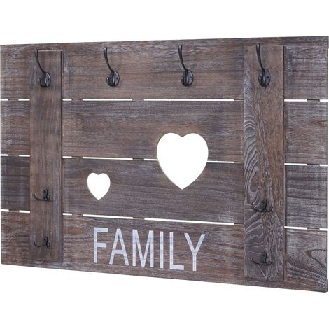 Wandgarderobe HHG-929 Family, Garderobenpaneel Garderobe, Shabby-Look Vintage, 8 Haken 60x90cm braun, shabby