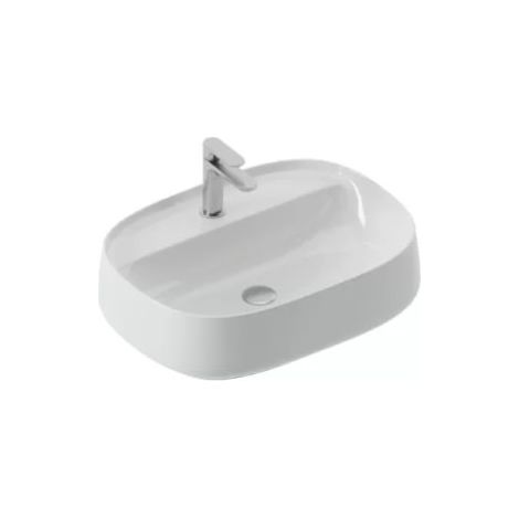 Lavabo appoggio ceramica bianco lucido con piano whisky 60x45cm senza rubinetto