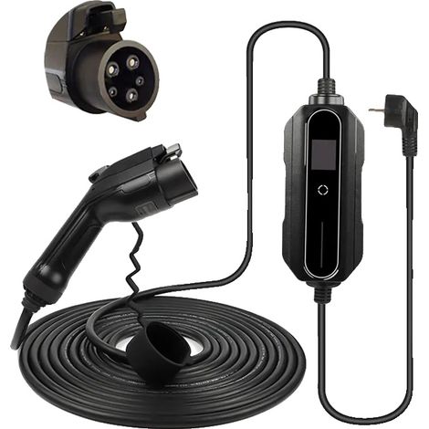 Cargador para coche eléctrico, resistente al agua IP66, corriente ajustable, tipo 1, 10 metros. (1/2)