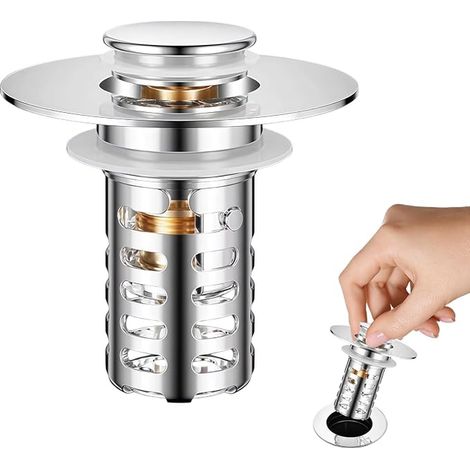 Bonde De Lavabo Universel Pop-up, Acier Inoxydable Bonde Lavabo, Bouchon De Lavabos avec Filtre, pour Baignoire, Cuisine, Lavabos (Orifice De Vidange 28,5-55 Mm) (1/5)