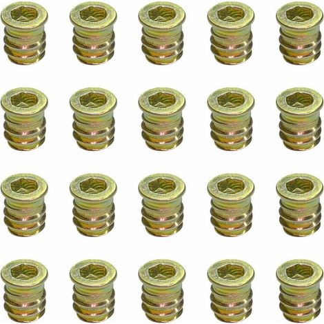 Lot de 20 écrous filetés pour meubles en bois M6 x 13 mm (1/4)
