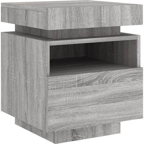 Mesita de noche con cajón y luz LED 40 x 39 x 48,5 cm madera de ingeniería gris DEC032787 (1/5)