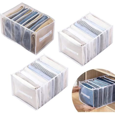 Boîte de Rangement pour Vetements 3 Pièces, Pliable Organisateur De Tiroir à Vetements, pour sous Chaussettes, Soutien-Gorges, Jeans(Blanc, Grilles 7 + Grilles 9 + Grilles 9) (1/5)