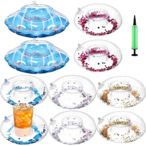 Lot de 10 porte-gobelets gonflables flottants avec pompe de gonflage pour fête à la piscine