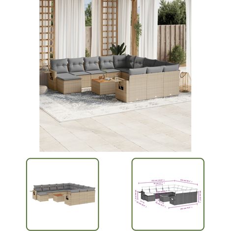 VidaXL - Salon de jardin - résine tressée beige - 13 pcs - extérieur (1/3)