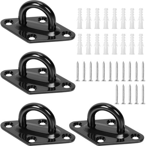 Lot de 4 crochets M5 en acier inoxydable 304 noir avec vis et ancrages en plastique, crochets de plafond en U pour sécuriser la suspension