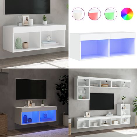 Meuble TV avec lumières LED blanc 80x30x30 cm - Meubles Tv - Meuble Tv - Support Tv - Meuble Hifi - Lumieres Led - Home & Living (1/5)
