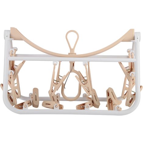 Cintre à linge pliable 22 pinces Anti-vent rotation 360° séchage extérieur intérieur plastique robuste compact voyage camping (1/5)