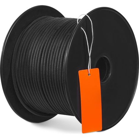 Corde en nylon tressé, 0,48 cm x 76,2 m, 32 brins, résistance 327 kg, pour escalade, grimpe d'arbre, camping, randonnée, noir. (1/5)
