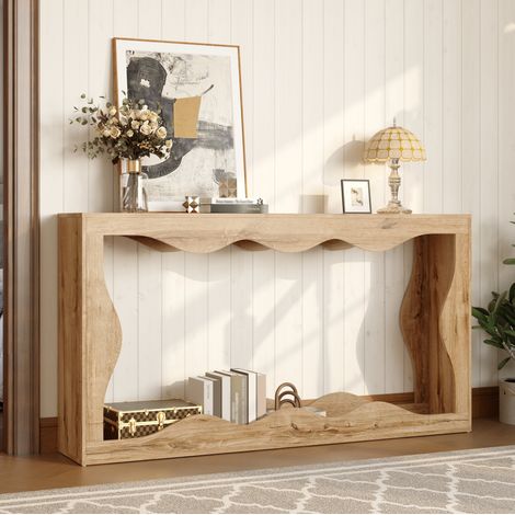 Konsolentisch 160.5x30x86.5 cm Natur Spanplatte mit Wellenkante und 2 offenen Ebenen (1/5)