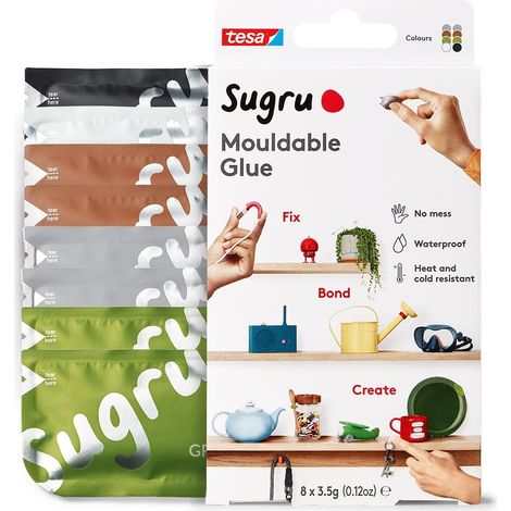 Colla modellabile Sugru di tesa, adesivo forte per tutti gli usi, confezione da 8 (8 x 3.5 g) in nero, bianco, verde, marrone e grigio (1/5)
