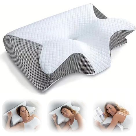 Oreiller cervical en mousse à mémoire de forme, oreiller orthopédique ergonomique 2 en 1 pour soulager les douleurs cervicales,Gris (1/5)