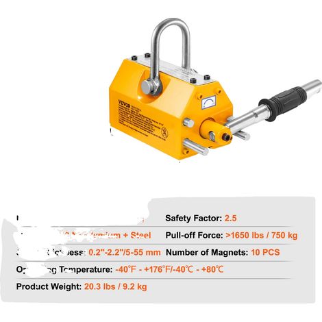 Elevador magnético, capacidad de 660 lb, diseñado con interruptor de seguridad, 300 kg (1/2)