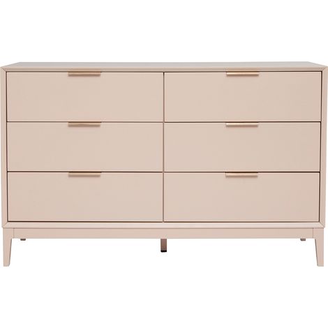 Miliboo – Commode rose poudré 6 tiroirs L120 cm – Caisson en panneaux de fibres de bois teinté – Poignées en métal doré – Design moderne (1/5)