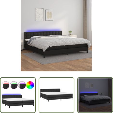 vidaXL LED-Bett - Boxspringbett mit Matratze & LED Schwarz 200x200 cm Kunstleder (1/5)