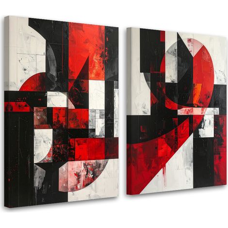 Tableaux sur toile lot  Abstraction géométrique rouge et gris 2 x 20x30