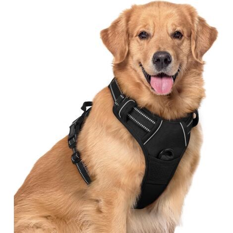 Pettorina imbottita e regolabile per cani, in tessuto Oxford riflettente, gilet anti-soffocamento con maniglia di facile utilizzo, per cani di taglia grande, nera, XL (81-107 cm) (1/5)