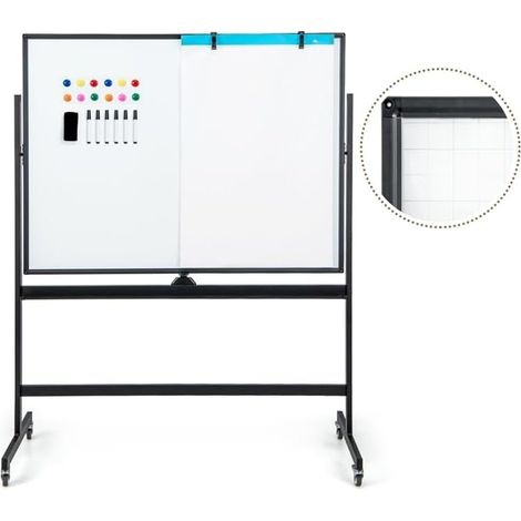 COSTWAY Pizarra Móvil Magnética en Seco 120 x 90 cm, Doble Cara, con Soporte sobre Ruedas Bloqueables, Giro de 360 °, Altura Ajustable, Pizarra Blanca, Oficina, Escuela, Institución (Negro 120x90 cm) (1/5)