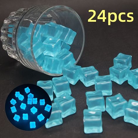 24 glaçons en résine phosphorescente - Idéaux pour la décoration extérieure et les fêtes. Blocs de résine durables, sûrs et non toxiques. Bleu St (LGL). (1/5)