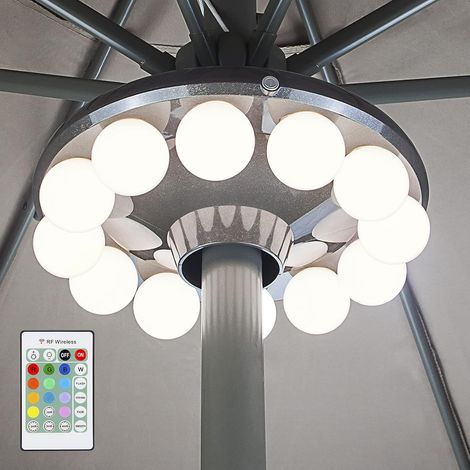 Lampes Pour Parasol, 12 LED Lumière de Parasol, Lumière de patio à piles avec télécommande RF, éclairage Parasol Pour Terrasse, Jardin, Tente (1/5)