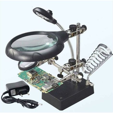 Station Troisième Main au Soudage 5LEDs Loupe à Poser 2,5X/7,5X/10X Lentille Support avec Pince pour Soudure Réparation Modelage (1/5)
