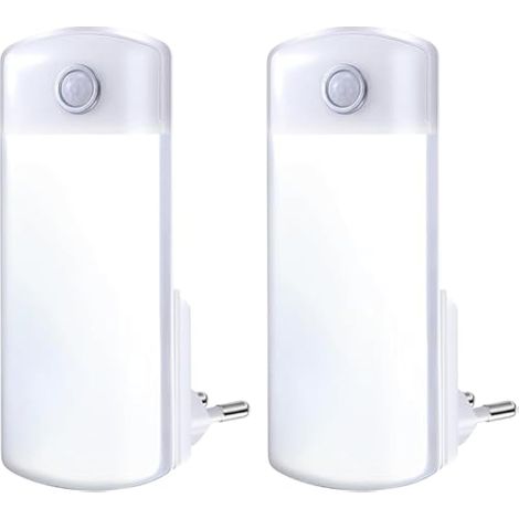 2 Pcs Veilleuses 4 en 1 Amovibles avec Batterie Veilleuses LED à Douille Rechargeables Veilleuse Enfichable avec Prise UE Lampes de Poche à Détecteur de Mouvement pour Panne de Courant