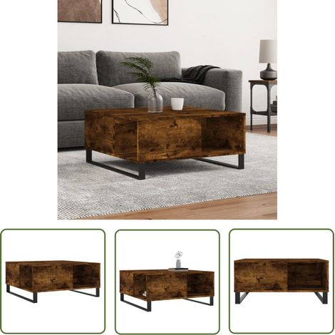The Living Store Table basse chêne fumé 80x80x36,5 cm bois d'ingénierie - Table Basse - Meuble Salon - Table D'appoint - Table Design - Table Ronde (1/5)