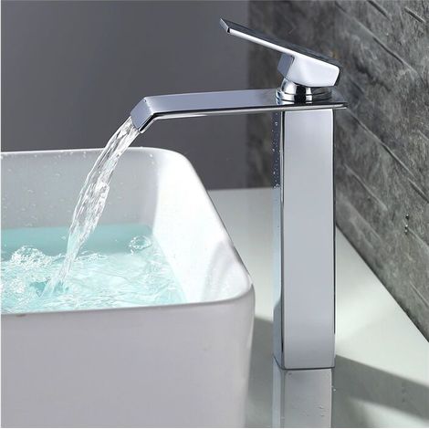Robinet Salle de Bain Cascade Mitigeur de Lavabo Bec Haut Robinetterie pour Vasque Chromé Design Moderne-INHHUB (1/5)