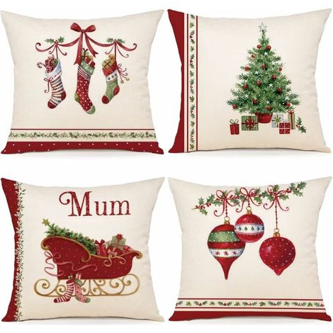 Christmas Cushion Cover 50X50 Set Of 4 Decorative Christmas Cushion Cover Cotton And Linen Decorative Pillowcase 45 X 45 Cm For Bedroom, Nanapé, Chair, Bed Christmas Decoration (1/5)