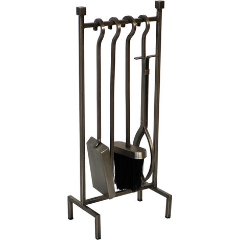 Hanging Rack Fireside Companion Set - Iron - L13 x W22 x H51 cm - Pewter