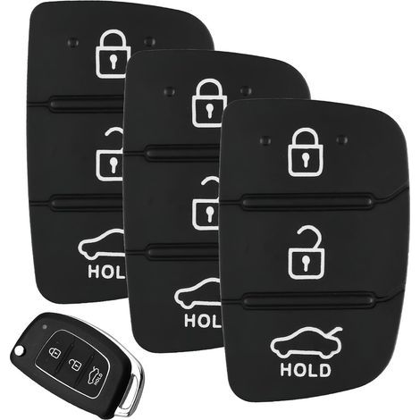 Set of 3 3-button key fobs compatible with Hyundai i40 i30 i20 i10 ix20 ix30 ix35 Santa Fe Tucson Elantra Accent Replacement rubber cover Black (1/5)
