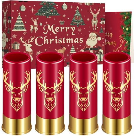Schnapsgläser Hirschkopf Plastik 4er Grußkarte Rot + Weihnachtskiste (1/5)