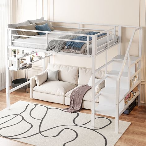 MEUBLIV Hochbett 140x200 cm weiß – mit Stauraum und Schutzgitter, ohne Matratze (1/5)