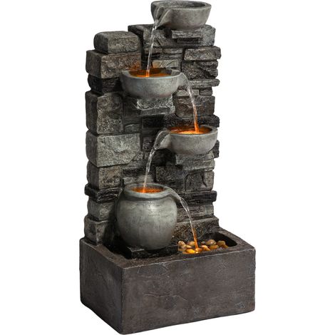 Teamson Home 4 stufiger Steinbrunnen grau mit LED für Garten (1/5)