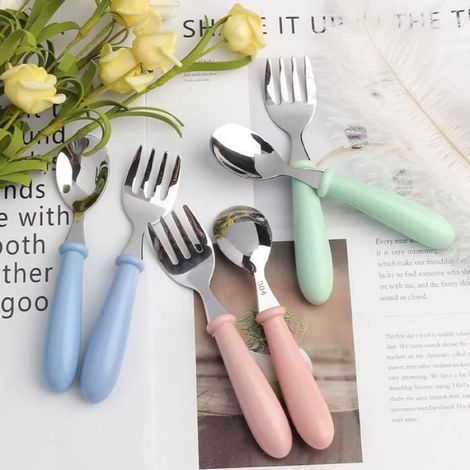 6 Pièces Set de Couverts en INOX Enfant, 3 x Fourchette et 3 x Cuillère pour Enfant Bébé Maison l'école Utilisation (1/4)