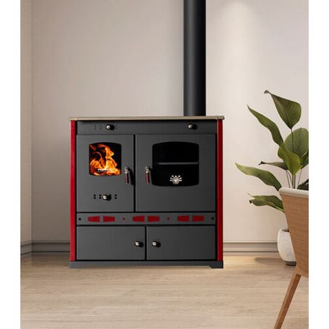 Cucina a Legna con Forno Prometey Perfect Eco Lux 7.1 kW Ghisa – Bordeaux Destra (1/5)