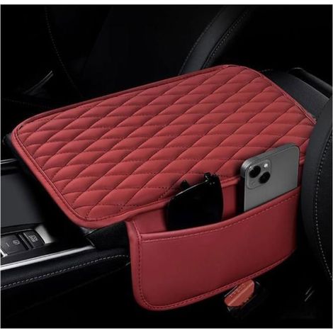 3 Pièces Coussin d'accoudoir de Voiture avec 2 Sacs de Rangement, Housse de Protection pour de Voiture, Tapis de Boîte (Rouge) (1/4)