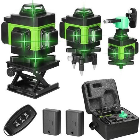 Niveau Laser, Niveaux à bulle laser 4D 16 Lignes Laser Horizontal Vertical d'outil Autonivelant de Niveaux avec Fonction d'auto-nivellement avec 2xBatteries Rechargeables Intégrées Ik (1/4)