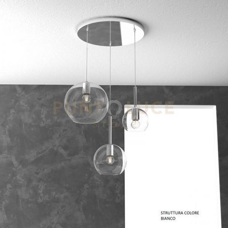 SOSP. BIANCO TONDA 3 LUCI VETRI (1 GRANDE+1 MEDIO+1 PICCOLO) TUTTI TRASPARENTI 1155BI-S3 TMIX-TR