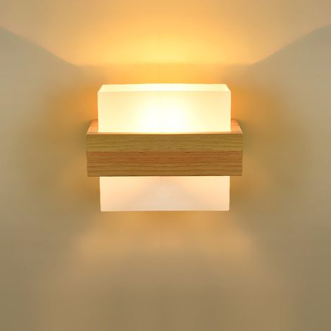 Applique Murale Intérieure Bois, Moderne E27 Lampe Murale en Verre, Elégante Luminaire Mural Décoration Intérieure pour Chambre Salon Couloir Escalier Café ，Sans source de lumière[Classe énergétique E