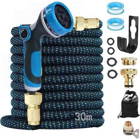 Tuyau Arrosage Extensible 30m avec Lance d'arrosage à 10 Fonctions Tuyaux d'arrosage avec Raccords Métalliques 1/2" et 3/4" pour Jardin, pour Irrigation, Lavage de Voiture,Bain d'Animaux (1/5)