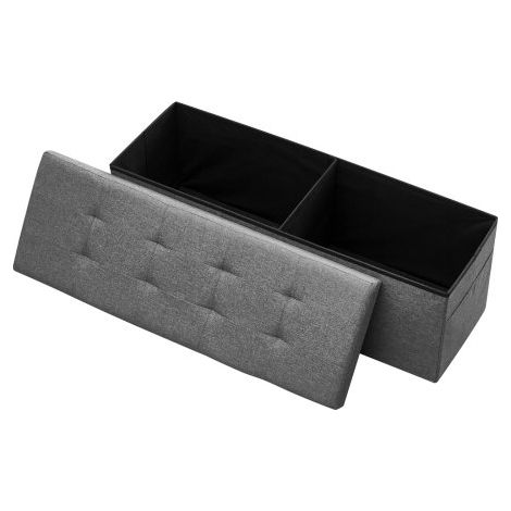 faltbare Ottomane mit Stauraum (rechteckig), Fußbank mit Seitentaschen, klappbarer gepolsterter Sitzhocker bis 299,37 kg belastbar, 11 x 38 x 38 cm, für Wohnzimmer Schlafzimmer, Flur, Grau (1/5)
