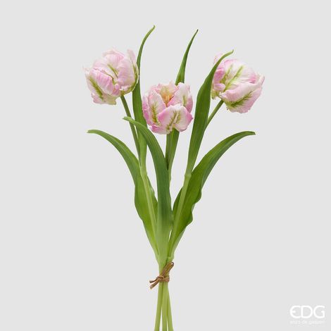 EDG Enzo De Gasperi Bouquete Tulipano Parrot X3 H 40 Cm con Bocciolo Lilac