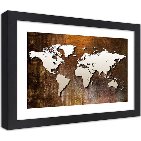 Quadro con cornice, Mappa del mondo su legno - 30x20 (1/5)