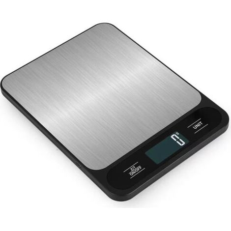 Balance de cuisine numérique 10 kg, acier inoxydable noir –